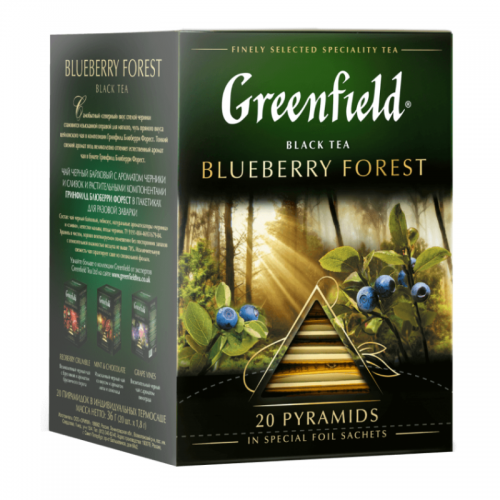 Greenfield fekete tea piramis 20x1,8g blueberry forest